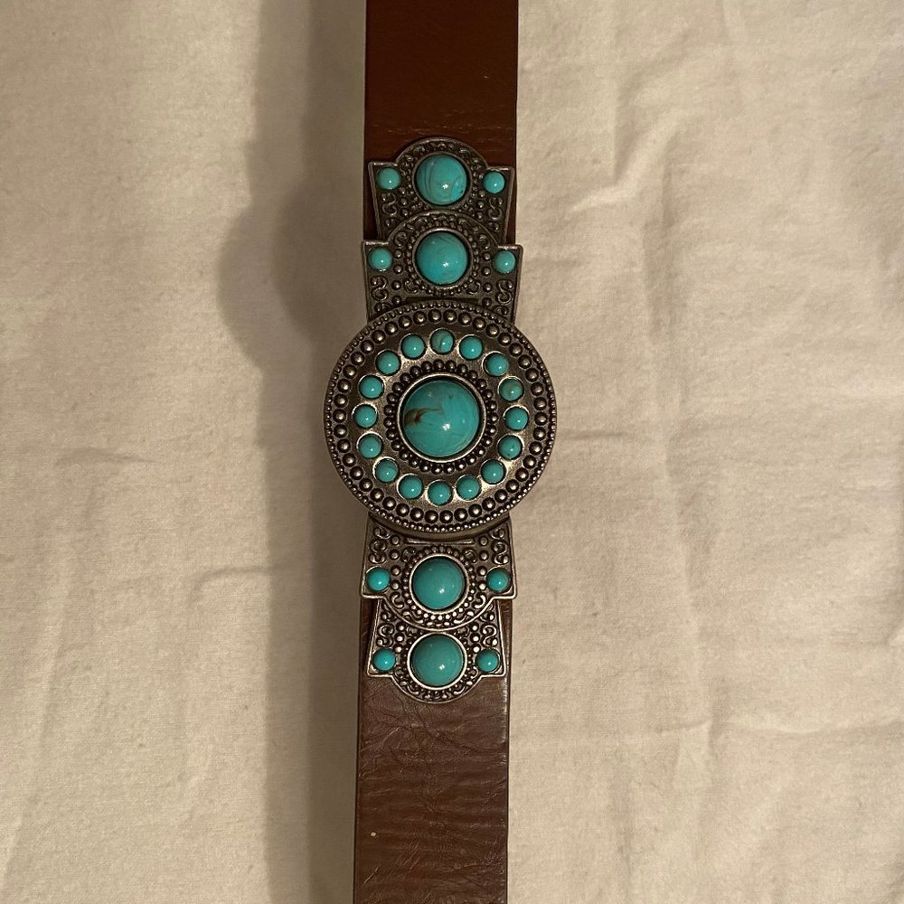 Express Brown Belt w/ Turquoise Buckle